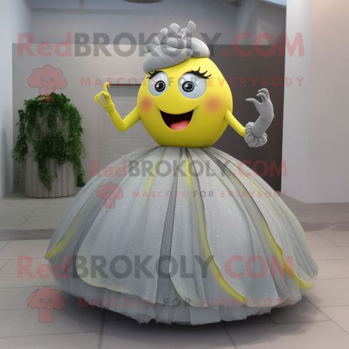 Personnage De Costume De Mascotte Redbrokoly De Citron Gris Habillé D'une Robe De Bal Et D'anneaux