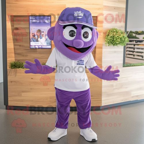 Personnage De Costume De Mascotte Redbrokoly De Bracelet De Lavande Habillé D'une Chemise Boutonnée Et De Bandeaux