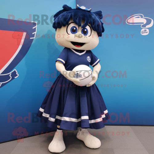 Personnage De Costume De Mascotte Redbrokoly De Balle De Handball Bleu Marine Habillé D'une Jupe Plissée Et De Pochettes