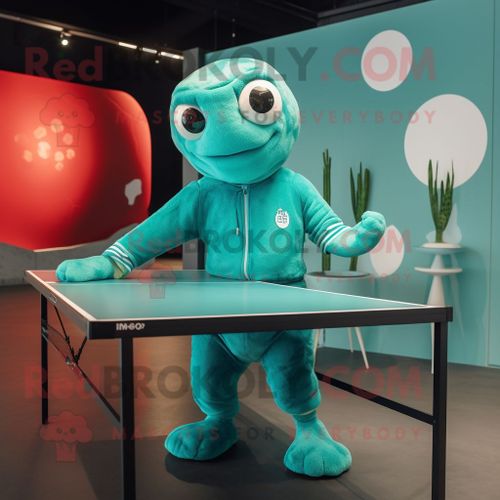 Personnage De Costume De Mascotte Redbrokoly De Table De Ping-Pong Cyan Habillé D'un Col Roulé Et De Cravates