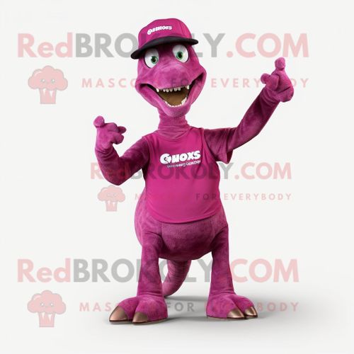 Personnage De Costume De Mascotte Redbrokoly Brachiosaurus Magenta Habillé D'un Gilet Et D'épingles À Chapeau