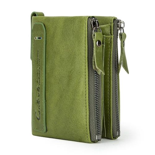 Green- -Portefeuille En Cuir De Vache Crazy Horse Pour Hommes, Porte Monnaie Court, Vintage, Marque De Bonne