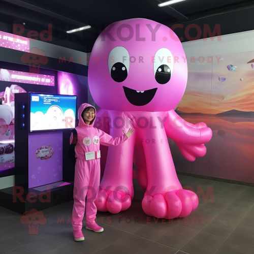 Personnage De Costume De Mascotte Redbrokoly De Méduse Rose Habillé D'un Col Roulé Et De Cummerbunds
