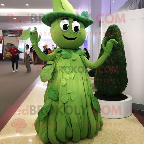 Personnage De Costume De Mascotte Redbrokoly Olive Beanstalk Habillé Avec Une Robe De Soirée Et Des Sacs Messenger