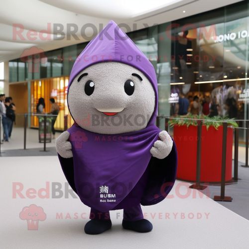 Personnage De Costume De Mascotte Redbrokoly Dim Sum Violet Habillé D'un Costume Et D'écharpes