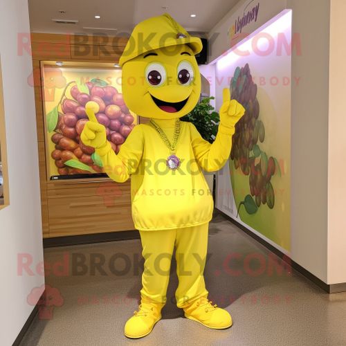 Personnage De Costume De Mascotte Redbrokoly De Raisin Jaune Habillé D'un Pantacourt Et De Bracelets