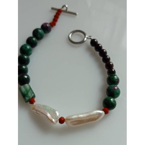 Bracelet Perles Rubis Émeraude Et Zoïzite