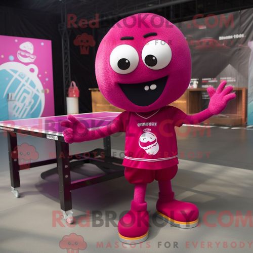 Mascotte Redbrokoly De Table De Ping-Pong Magenta Personnage Habillé Avec Une Mini Robe Et Des Ceintures