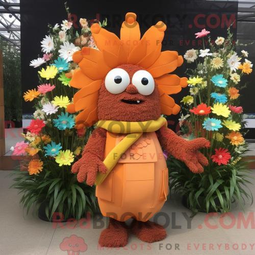 Costume De Mascotte Redbrokoly De Bouquet De Fleurs Rouille Personnage Habillé D Un T-Shirt À Manches Longues Et D Épingles À Châle