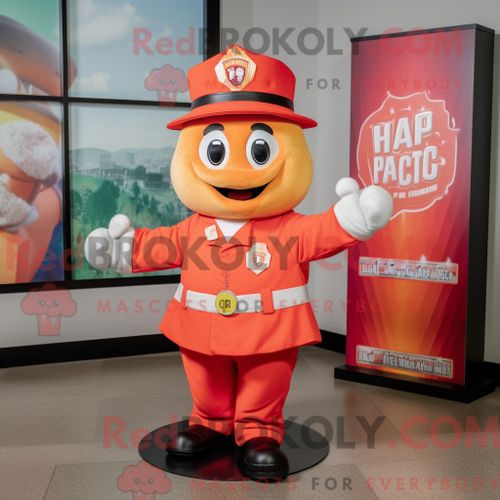 Personnage De Costume De Mascotte Redbrokoly De Pompier Peach Habillé D Un Blazer Et De Clips D Écharpe