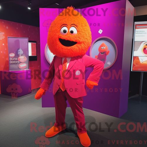 Personnage De Costume De Mascotte Redbrokoly Orange Magenta Habillé Avec Un Pantalon De Costume Et Des Ceintures De Smoking