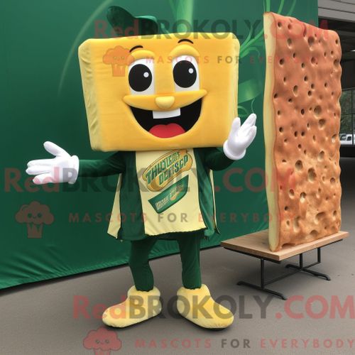 Personnage De Costume De Mascotte Redbrokoly De Sandwich Au Fromage Grillé Vert Forêt Habillé Avec Une Culotte Et Des Coussinets De Pied