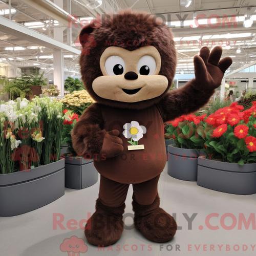 Costume Mascotte Redbrokoly De Bouquet De Fleurs Marron Personnage Habillé Avec Un T-Shirt Et Des Mitaines