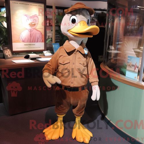 Costume De Mascotte Redbrokoly D Oie Brune Habillé D Un Pantalon En Velours Côtelé Et D Épinglettes