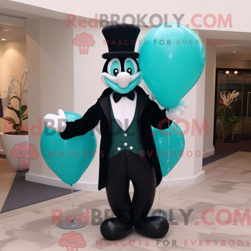 Costume De Mascotte Redbrokoly De Ballons En Forme De Coeur Bleu Sarcelle Habillé D Un Smoking Et De Gants