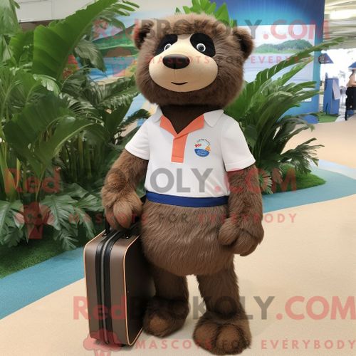 Costume De Mascotte Redbrokoly D Ours Paresseux Beige Habillé Avec Un Polo Et Des Porte-Documents