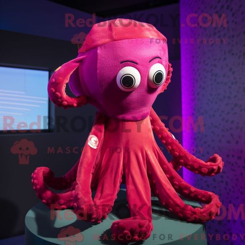 Costume Mascotte Redbrokoly De Poulpe Magenta Personnage Habillé Avec Une Robe Fourreau Et Des Bandeaux