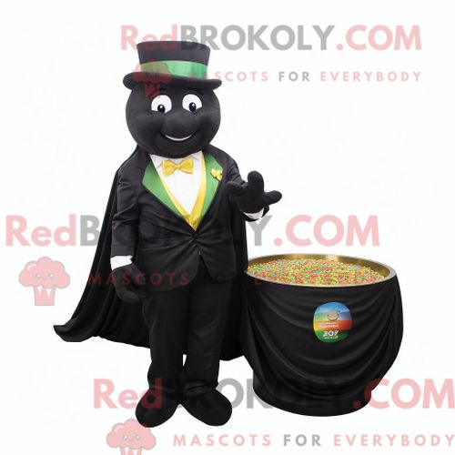 Costume Mascotte Redbrokoly De Pot D Or Noir Personnage Habillé D Un Blazer Et De Pochettes De Costume