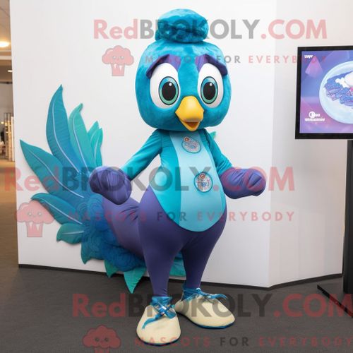 Costume Mascotte Redbrokoly De Paella Bleu Ciel Personnage Habillé Avec Une Barboteuse Et Des Bretelles