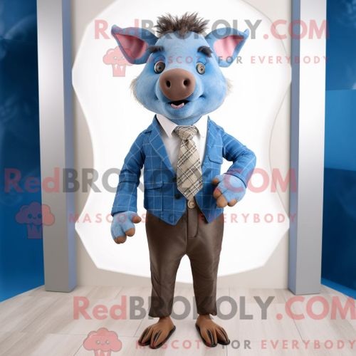 Costume Mascotte Redbrokoly De Spinosaurus Bleu Personnage Habillé D Un Bermuda Et D Épingles À Châle