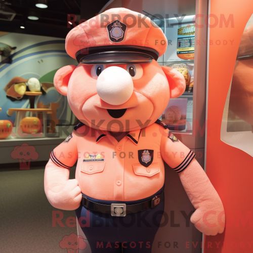 Costume De Mascotte Redbrokoly D Officier De Police Peach Habillé D Une Chemise De Rugby Et De Bonnets