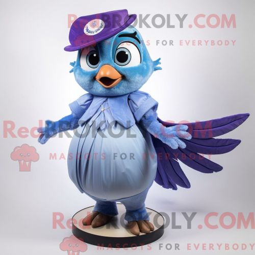 Costume De Mascotte Redbrokoly De Geai Bleu Lavande Personnage Habillé Avec Une Jupe Circulaire Et Des Broches