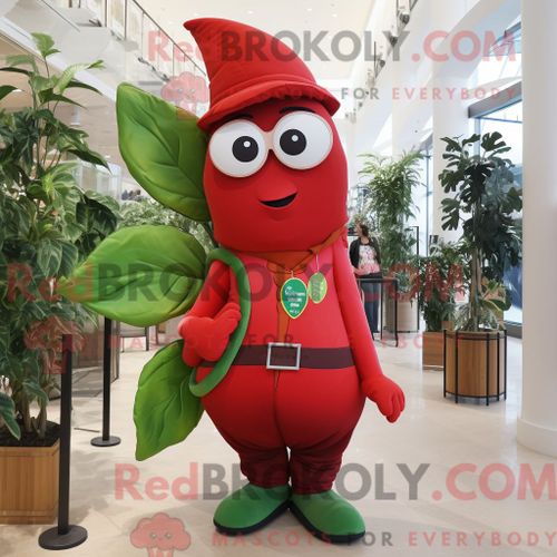 Personnage Mascotte Redbrokoly D Un Haricot Rouge Habillé D Un Gilet Et De Lunettes