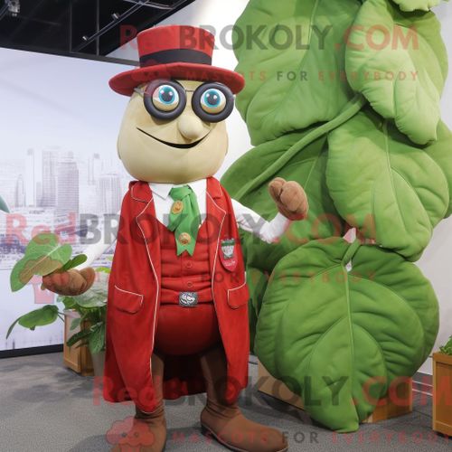Personnage Mascotte Redbrokoly D Un Haricot Rouge Habillé D Un Gilet Et De Lunettes
