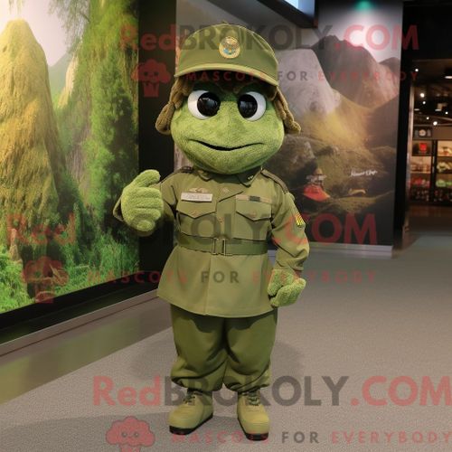 Costume De Mascotte Redbrokoly De Béret Vert Olive Personnage Habillé D Une Chemise Habillée Et D Épingles À Cheveux