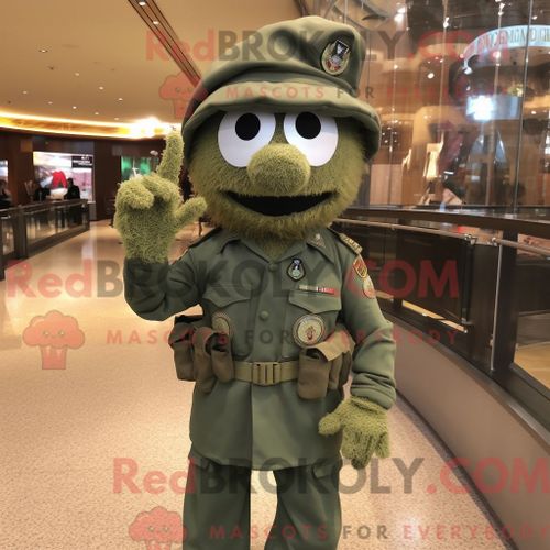 Costume De Mascotte Redbrokoly De Béret Vert Olive Personnage Habillé D Une Chemise Habillée Et D Épingles À Cheveux