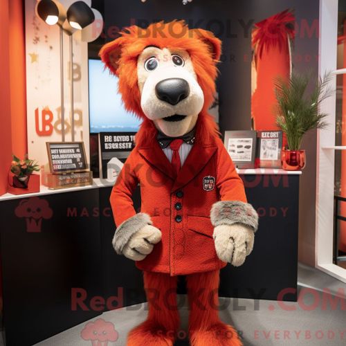 Personnage Mascotte Redbrokoly D Un Wellington De Boeuf Bleu Ciel Habillé D Un Pantalon Cargo Et De Montres