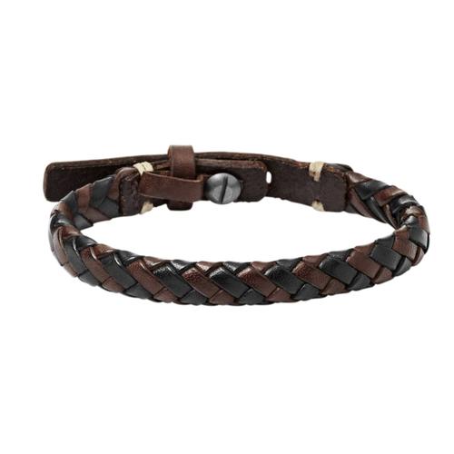 Bracelet Homme Fossil Cuir Tressé Marron Et Noir