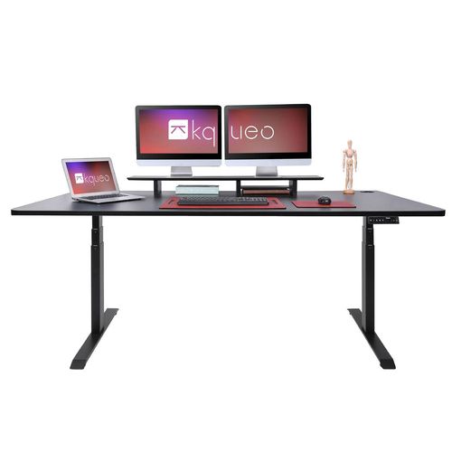Bureau Assis Debout Électrique - Kqueo- Dynamic 200 Noir Plateau 200x100 Cm, 2 Moteurs, Table Reglable Hauteur 66-130cm, Panneau De Contrôle Digital, Dynamic 200, Capacité De Charge 90 Kg