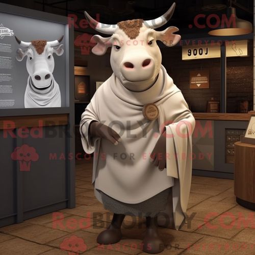 Costume De Mascotte Redbrokoly De Taureau Crème Habillé D Un T-Shirt Henley Et De Châles