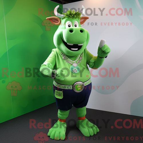 Personnage De Costume De Mascotte Redbrokoly De Taureau Vert Habillé D Un Gilet Et De Montres Bracelet