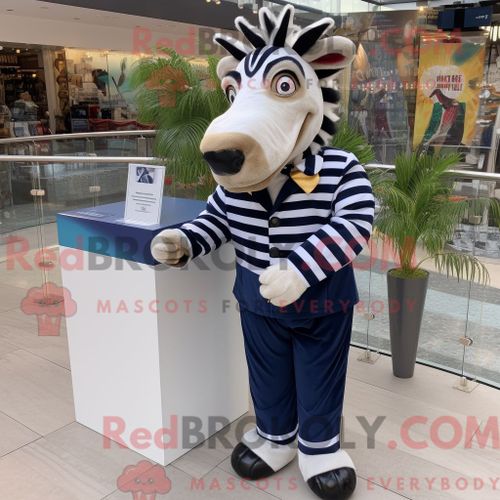 Costume De Mascotte Redbrokoly De Zèbre Bleu Marine Habillé D Une Chemise Boutonnée Et De Portefeuilles