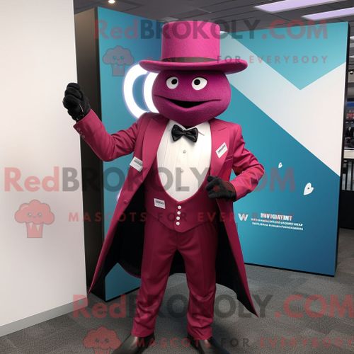Personnage De Costume De Mascotte Redbrokoly D Ordinateur Magenta Habillé D Un Manteau Et De Montres Numériques