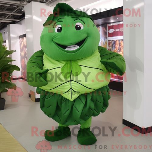 Personnage De Costume De Mascotte Redbrokoly De Feuille De Chou Vert Habillé Avec Un Gilet Et Des Pochettes