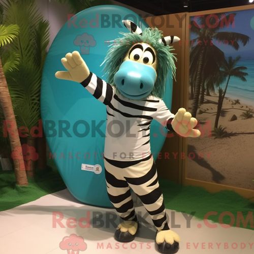 Costume De Mascotte Redbrokoly De Zèbre Turquoise Habillé D Un Short Et De Ceintures De Smoking