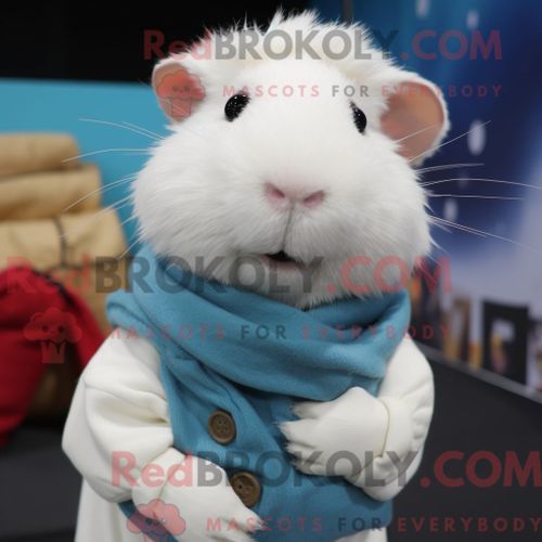 Costume Mascotte Redbrokoly De Cochon D Inde Blanc Personnage Habillé D Un Pull Et De Ceintures De Smoking