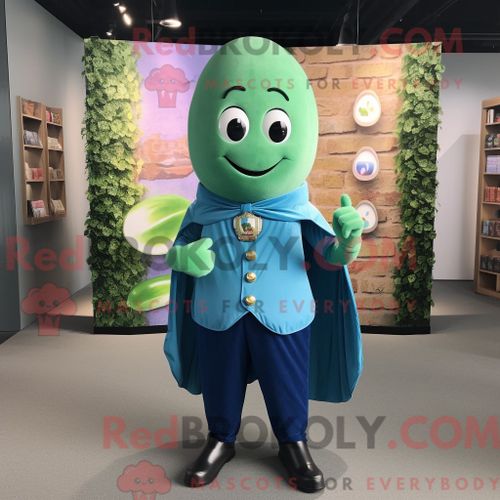 Personnage De Costume De Mascotte Redbrokoly De Haricot Vert Bleu Habillé Avec Un Gilet Et Des Colliers