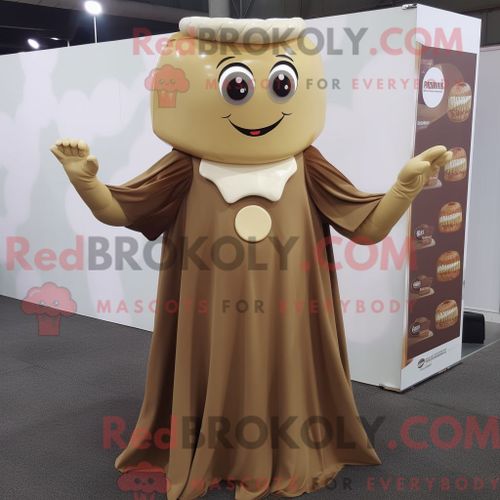 Personnage De Costume De Mascotte Redbrokoly De Barre De Chocolat Beige Habillé Avec Une Robe Trapèze Et Des Bagues