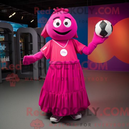Costume Mascotte Redbrokoly De Magenta Juggle Personnage Habillé Avec Une Robe De Bal Et Des Bandeaux