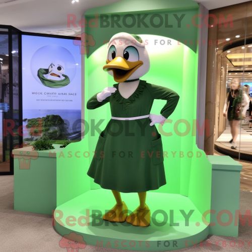 Costume Mascotte Redbrokoly De Cygne Olive Habillé Avec Un Maillot De Bain Une Pièce Et Des Ceintures