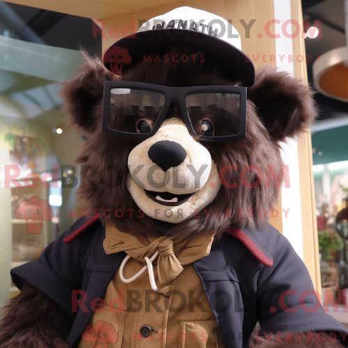 Personnage De Costume De Mascotte Redbrokoly D Ours À Lunettes Habillé Avec Un Pantalon Et Des Bonnets En Velours Côtelé