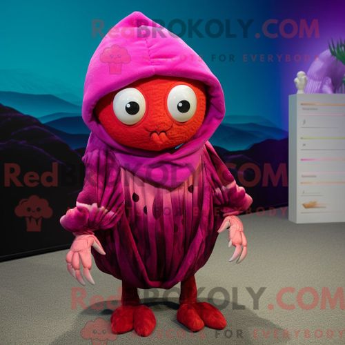 Costume De Mascotte Redbrokoly De Crabe Ermite Magenta Habillé D Une Robe Portefeuille Et De Bonnets