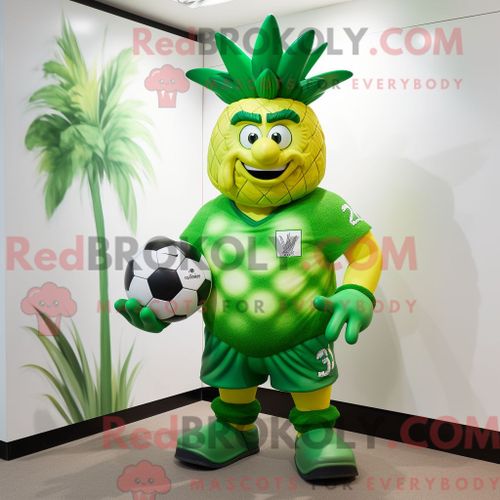 Personnage De Costume De Mascotte Redbrokoly D Aas Vert Citron Habillé Avec Une Chemise De Rugby Et Des Boutons De Manchette