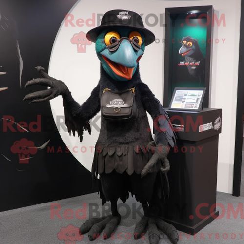 Costume Mascotte Redbrokoly D Archeopteryx Noir Personnage Habillé Avec Une Mini-Jupe Et Des Portefeuilles