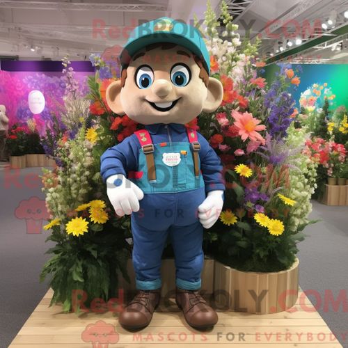 Costume De Mascotte Redbrokoly De Bouquet De Fleurs Personnage Habillé D Une Salopette Et D Un Bracelet De Montres