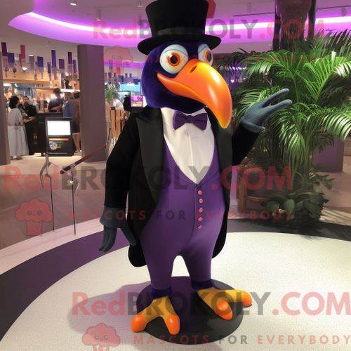 Costume Mascotte Redbrokoly De Toucan Violet Personnage Habillé D Un Smoking Et De Montres Bracelet